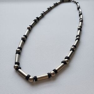 Stainless Steel Silver & Black Beaded Necklace Unisex Men's Women's